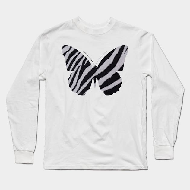 Black and White Zebra Butterfly Long Sleeve T-Shirt by DesignsbyZazz